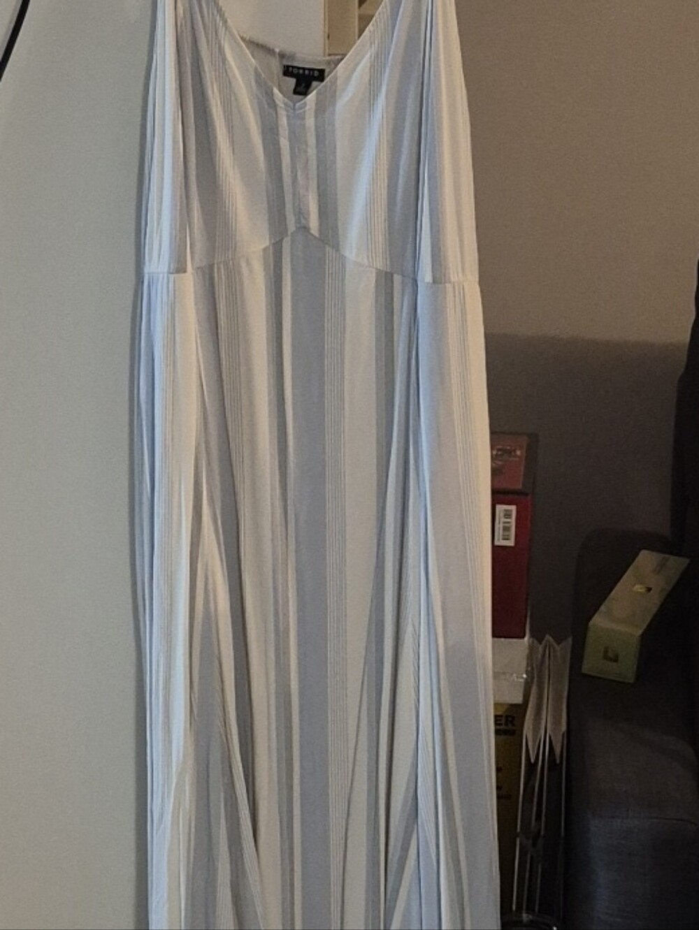 Torrid Whisper White and Light Blue Sailor Striped, Tea Length, Trapeze Dress